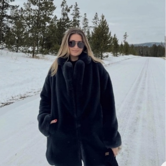 Zara FAUX FUR COAT BLACK Size XS S M - Picture 11 of 16